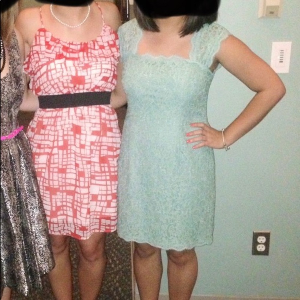 Adrianna Papell lace sea foam green dress